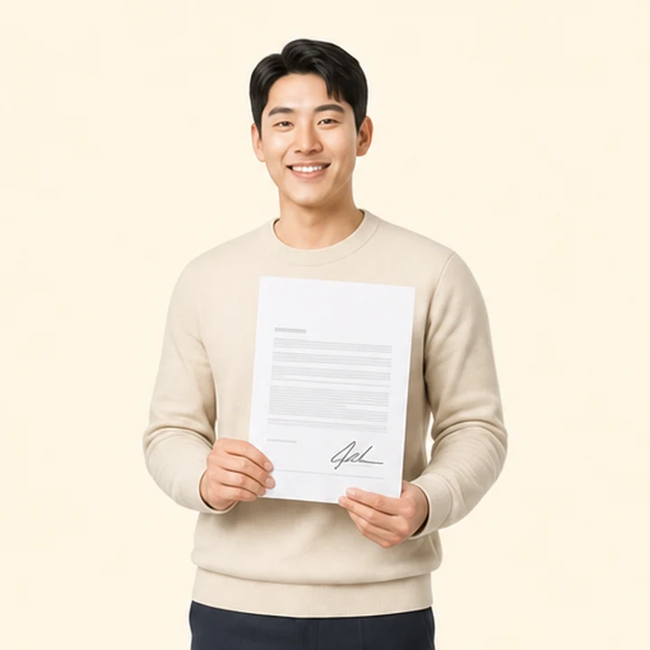 장기렌트카 추천 업체 서면 견적서를 들고 있는 고객